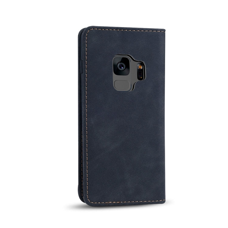For Samsung Galaxy S9 Skin-feel Calfskin Texture Magnetic Dual-Fold Horizontal Flip Leather Case with Holder & Card Slots & Wallet