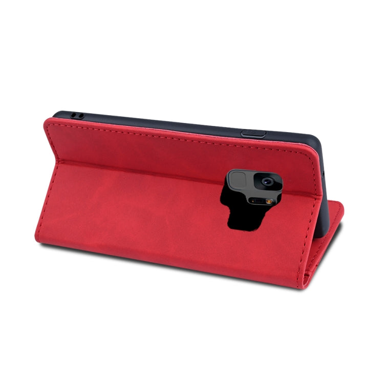 For Samsung Galaxy S9 Skin-feel Calfskin Texture Magnetic Dual-Fold Horizontal Flip Leather Case with Holder & Card Slots & Wallet