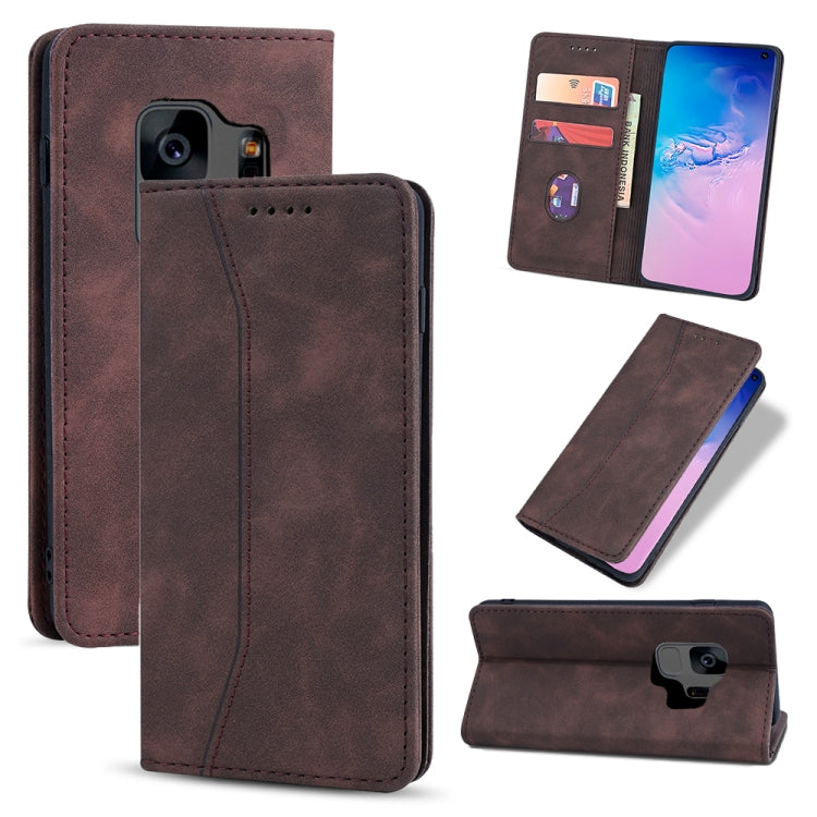 For Samsung Galaxy S9 Skin-feel Calfskin Texture Magnetic Dual-Fold Horizontal Flip Leather Case with Holder & Card Slots & Wallet