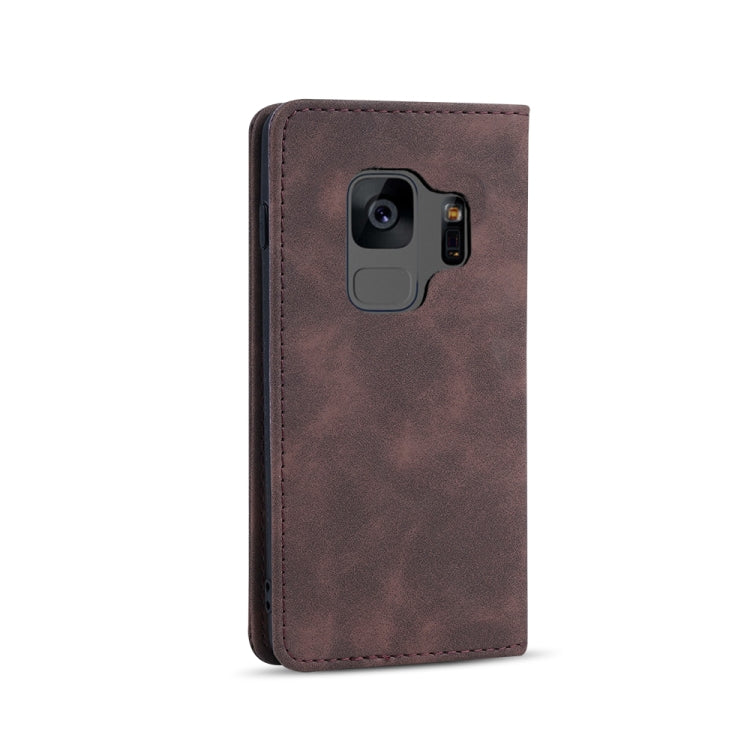 For Samsung Galaxy S9 Skin-feel Calfskin Texture Magnetic Dual-Fold Horizontal Flip Leather Case with Holder & Card Slots & Wallet