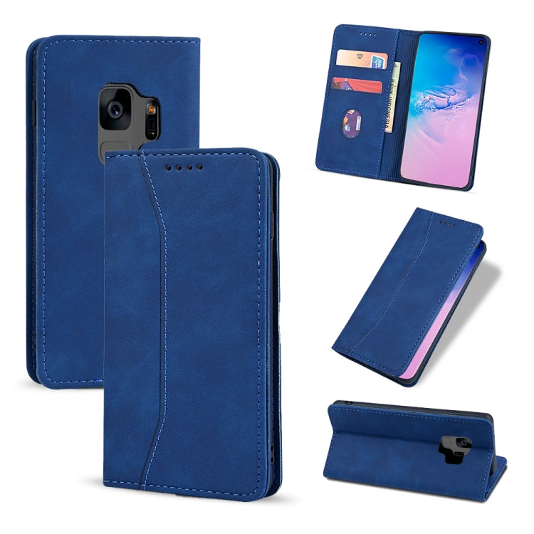 For Samsung Galaxy S9 Skin-feel Calfskin Texture Magnetic Dual-Fold Horizontal Flip Leather Case with Holder & Card Slots & Wallet
