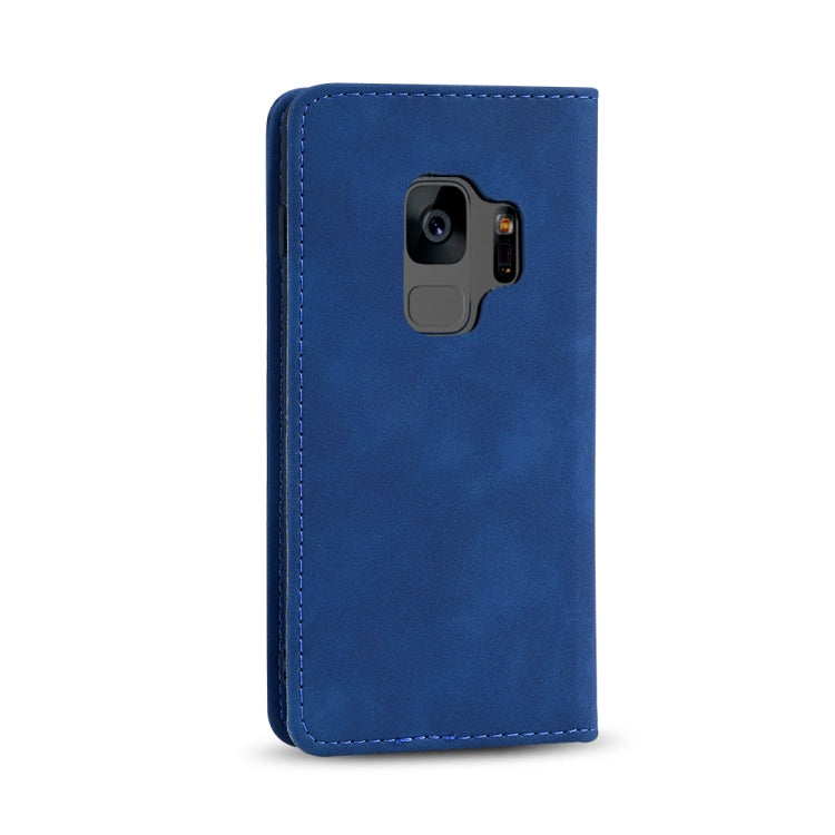 For Samsung Galaxy S9 Skin-feel Calfskin Texture Magnetic Dual-Fold Horizontal Flip Leather Case with Holder & Card Slots & Wallet