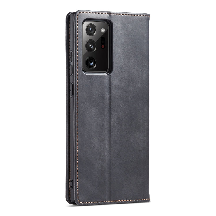 For Samsung Galaxy S20 Ultra 5G Skin-feel Calfskin Texture Magnetic Dual-Fold Horizontal Flip Leather Case with Holder & Card Slots & Wallet