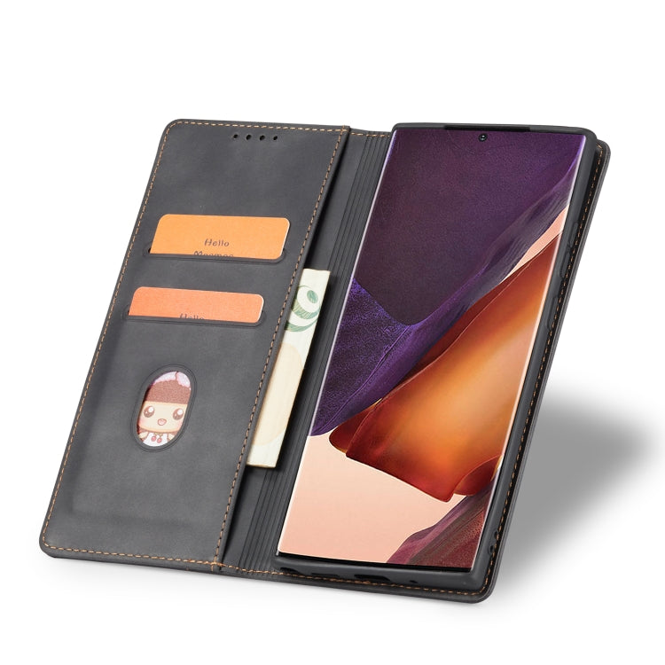 For Samsung Galaxy S20 Ultra 5G Skin-feel Calfskin Texture Magnetic Dual-Fold Horizontal Flip Leather Case with Holder & Card Slots & Wallet
