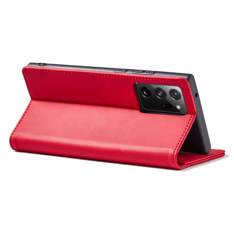 For Samsung Galaxy S20 Ultra 5G Skin-feel Calfskin Texture Magnetic Dual-Fold Horizontal Flip Leather Case with Holder & Card Slots & Wallet