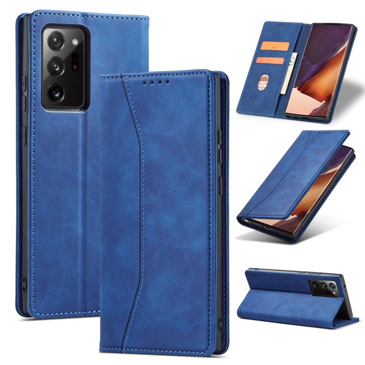 For Samsung Galaxy S20 Ultra 5G Skin-feel Calfskin Texture Magnetic Dual-Fold Horizontal Flip Leather Case with Holder & Card Slots & Wallet