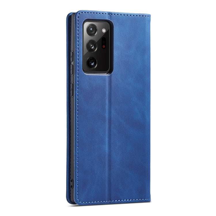 For Samsung Galaxy S20 Ultra 5G Skin-feel Calfskin Texture Magnetic Dual-Fold Horizontal Flip Leather Case with Holder & Card Slots & Wallet