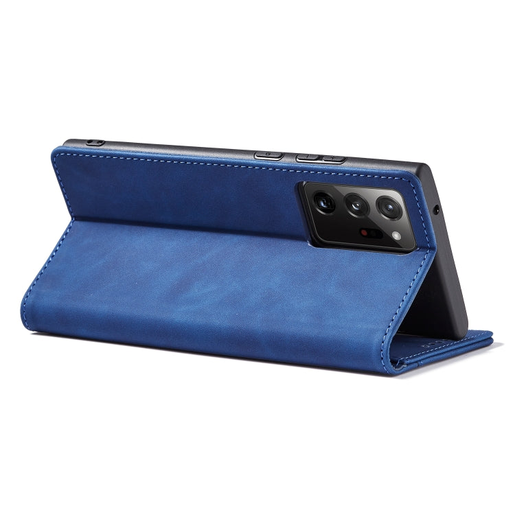 For Samsung Galaxy S20 Ultra 5G Skin-feel Calfskin Texture Magnetic Dual-Fold Horizontal Flip Leather Case with Holder & Card Slots & Wallet