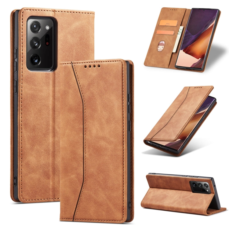 For Samsung Galaxy S20 Ultra 5G Skin-feel Calfskin Texture Magnetic Dual-Fold Horizontal Flip Leather Case with Holder & Card Slots & Wallet