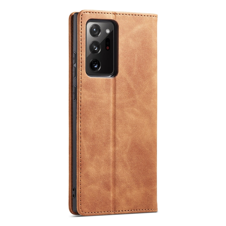 For Samsung Galaxy S20 Ultra 5G Skin-feel Calfskin Texture Magnetic Dual-Fold Horizontal Flip Leather Case with Holder & Card Slots & Wallet