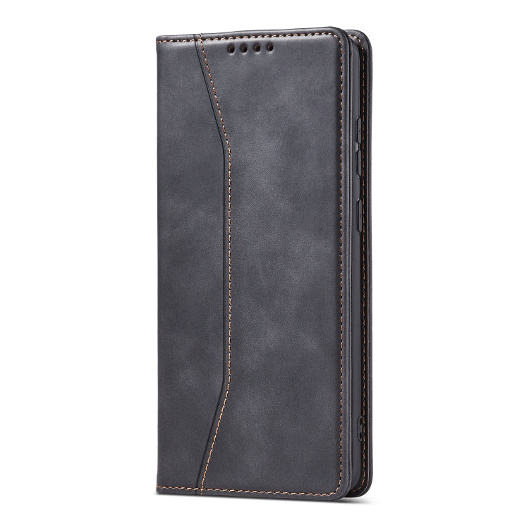 For Samsung Galaxy S21 FE 5G Skin-feel Calfskin Texture Magnetic Dual-Fold Horizontal Flip Leather Case with Holder & Card Slots & Wallet