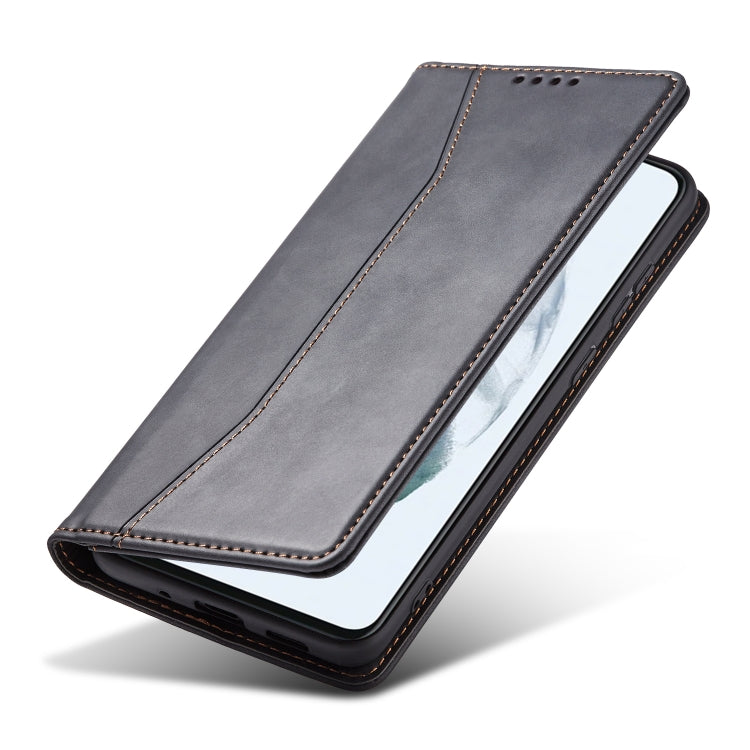 For Samsung Galaxy S21 FE 5G Skin-feel Calfskin Texture Magnetic Dual-Fold Horizontal Flip Leather Case with Holder & Card Slots & Wallet