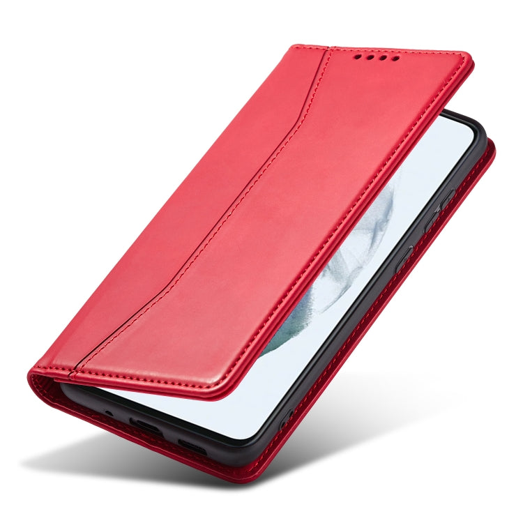 For Samsung Galaxy S21 FE 5G Skin-feel Calfskin Texture Magnetic Dual-Fold Horizontal Flip Leather Case with Holder & Card Slots & Wallet