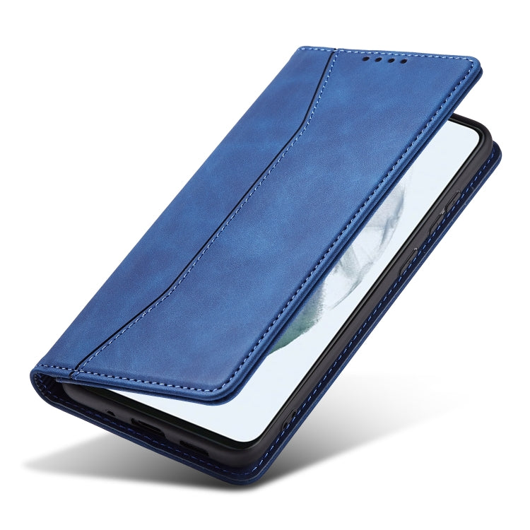 For Samsung Galaxy S21 FE 5G Skin-feel Calfskin Texture Magnetic Dual-Fold Horizontal Flip Leather Case with Holder & Card Slots & Wallet