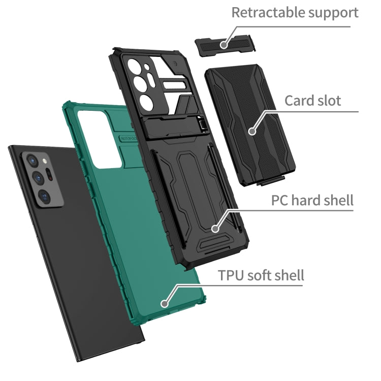 For Samsung Galaxy Note20 Ultra Kickstand Armor Card Wallet Phone Case