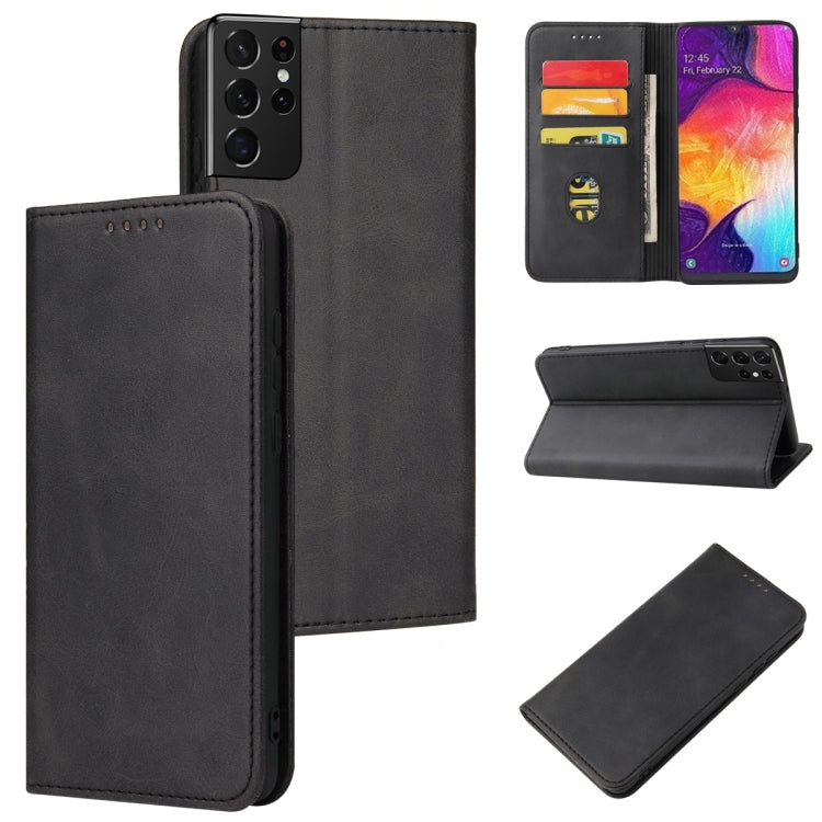 For Samsung Galaxy S21 Ultra 5G Calf Texture Magnetic Horizontal Flip Leather Case with Holder & Card Slots & Wallet
