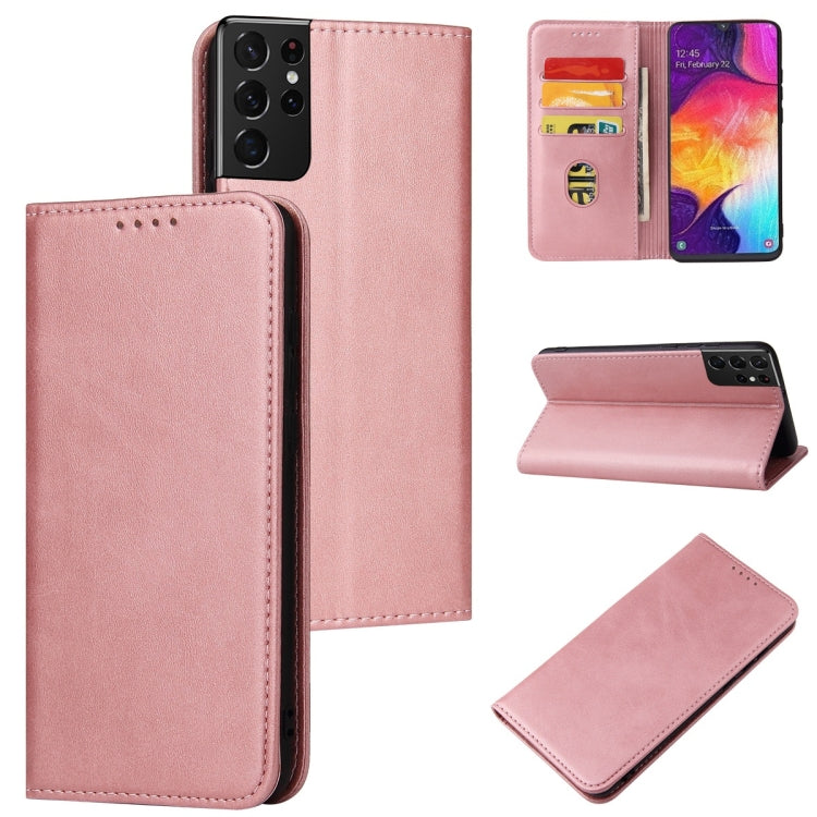 For Samsung Galaxy S21 Ultra 5G Calf Texture Magnetic Horizontal Flip Leather Case with Holder & Card Slots & Wallet