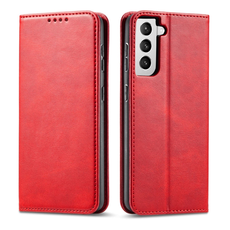 For Samsung Galaxy S21 FE Calf Texture Magnetic Horizontal Flip Leather Case with Holder & Card Slots & Wallet