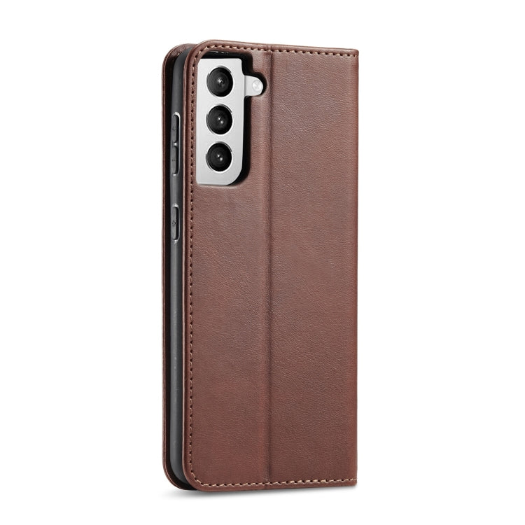 For Samsung Galaxy S21 FE Calf Texture Magnetic Horizontal Flip Leather Case with Holder & Card Slots & Wallet