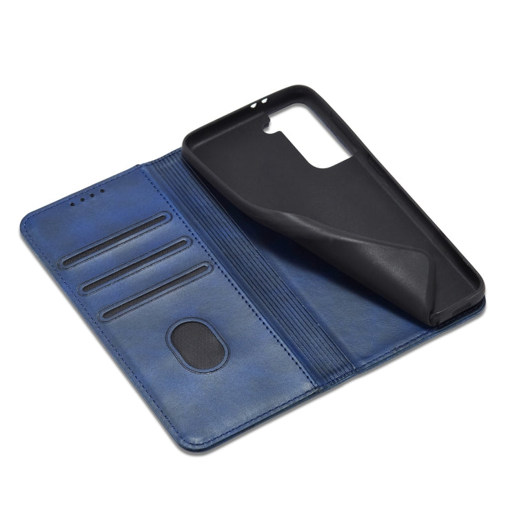 For Samsung Galaxy S21 FE Calf Texture Magnetic Horizontal Flip Leather Case with Holder & Card Slots & Wallet
