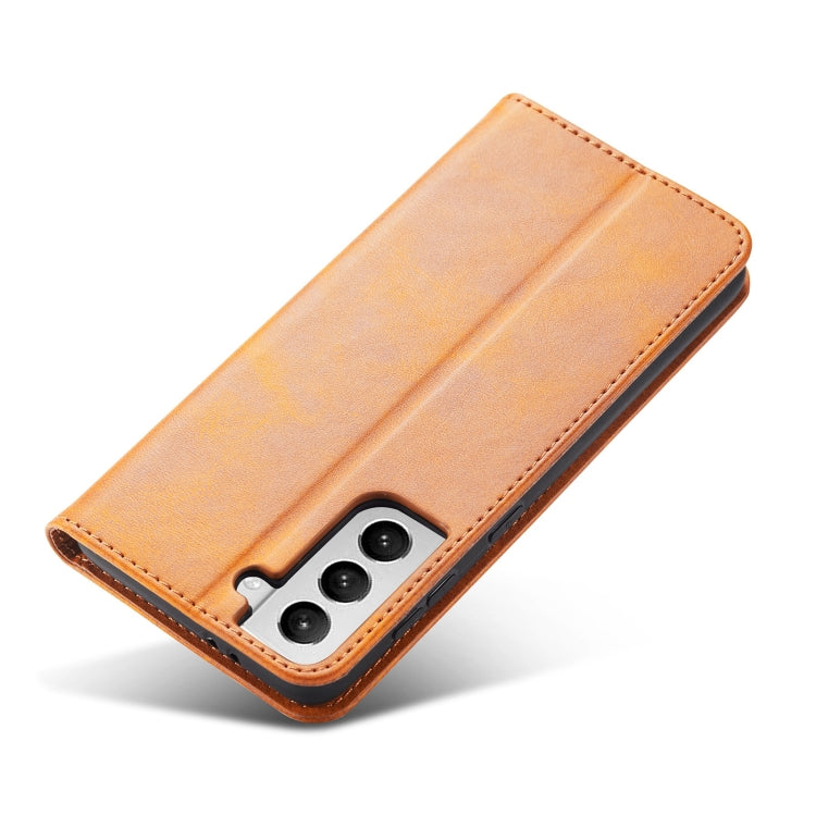 For Samsung Galaxy S21 FE Calf Texture Magnetic Horizontal Flip Leather Case with Holder & Card Slots & Wallet