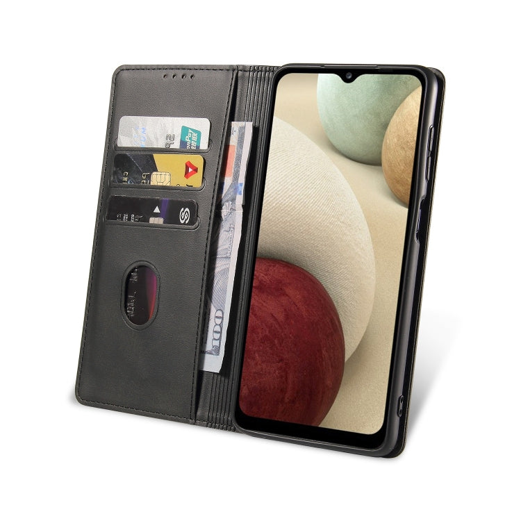 For Samsung Galaxy A12 Calf Texture Magnetic Horizontal Flip Leather Case with Holder & Card Slots & Wallet
