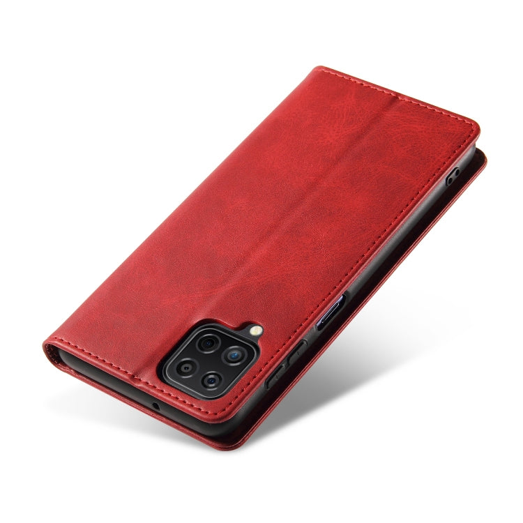 For Samsung Galaxy A12 Calf Texture Magnetic Horizontal Flip Leather Case with Holder & Card Slots & Wallet