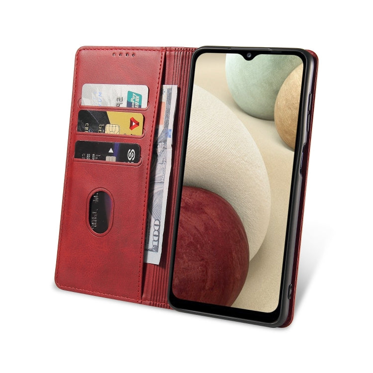 For Samsung Galaxy A12 Calf Texture Magnetic Horizontal Flip Leather Case with Holder & Card Slots & Wallet