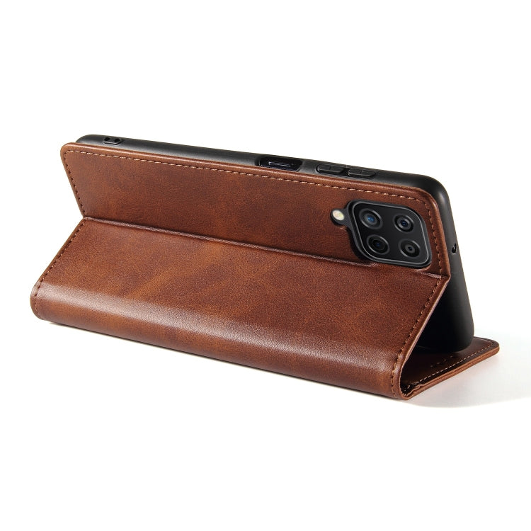 For Samsung Galaxy A12 Calf Texture Magnetic Horizontal Flip Leather Case with Holder & Card Slots & Wallet