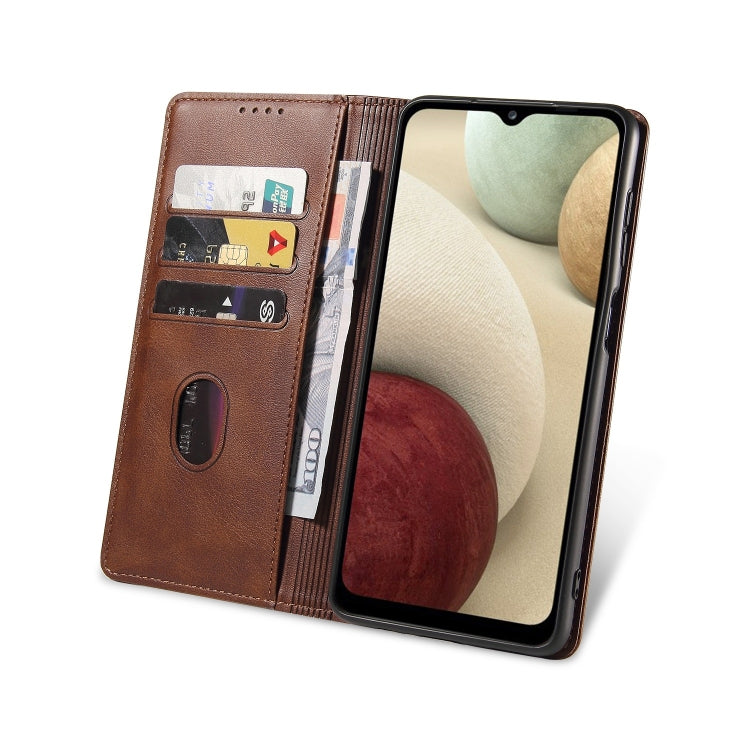 For Samsung Galaxy A12 Calf Texture Magnetic Horizontal Flip Leather Case with Holder & Card Slots & Wallet