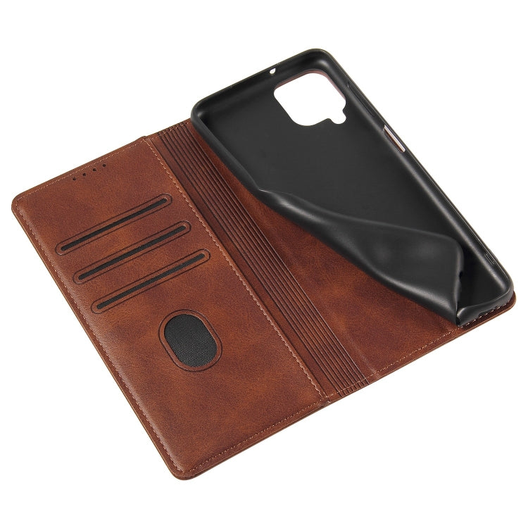 For Samsung Galaxy A12 Calf Texture Magnetic Horizontal Flip Leather Case with Holder & Card Slots & Wallet