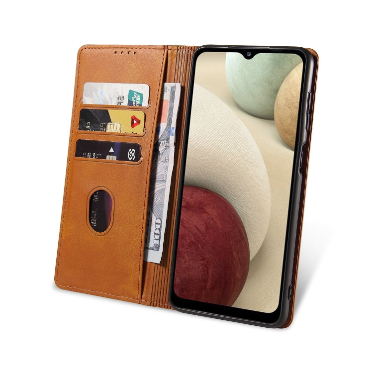 For Samsung Galaxy A12 Calf Texture Magnetic Horizontal Flip Leather Case with Holder & Card Slots & Wallet