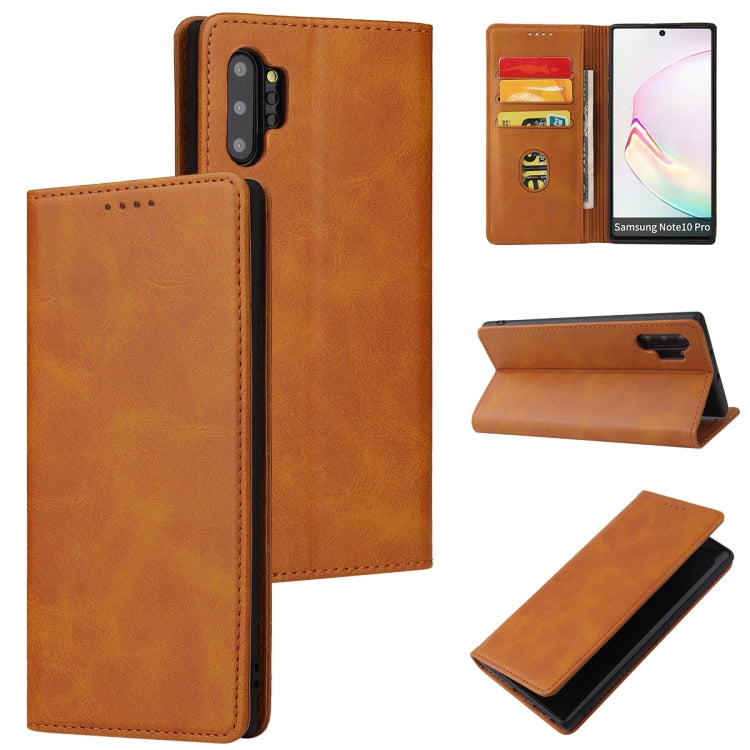 For Samsung Galaxy Note10+ Calf Texture Magnetic Horizontal Flip Leather Case with Holder & Card Slots & Wallet