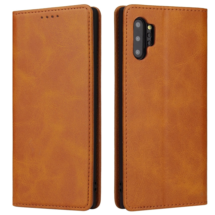 For Samsung Galaxy Note10+ Calf Texture Magnetic Horizontal Flip Leather Case with Holder & Card Slots & Wallet