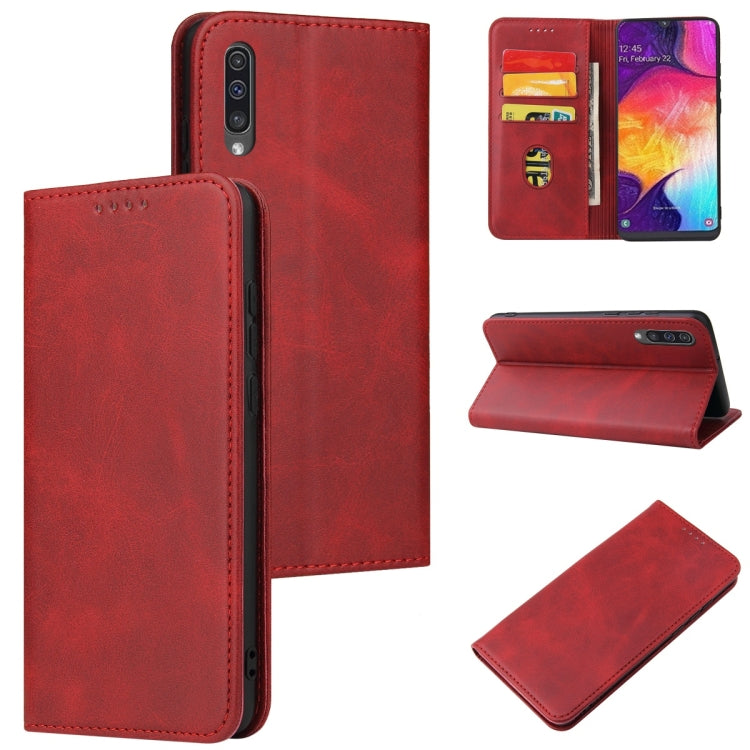 For Samsung Galaxy A50 Calf Texture Magnetic Horizontal Flip Leather Case with Holder & Card Slots & Wallet
