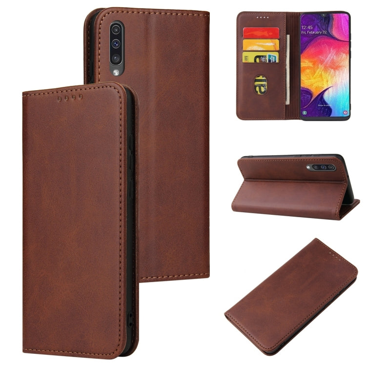 For Samsung Galaxy A50 Calf Texture Magnetic Horizontal Flip Leather Case with Holder & Card Slots & Wallet