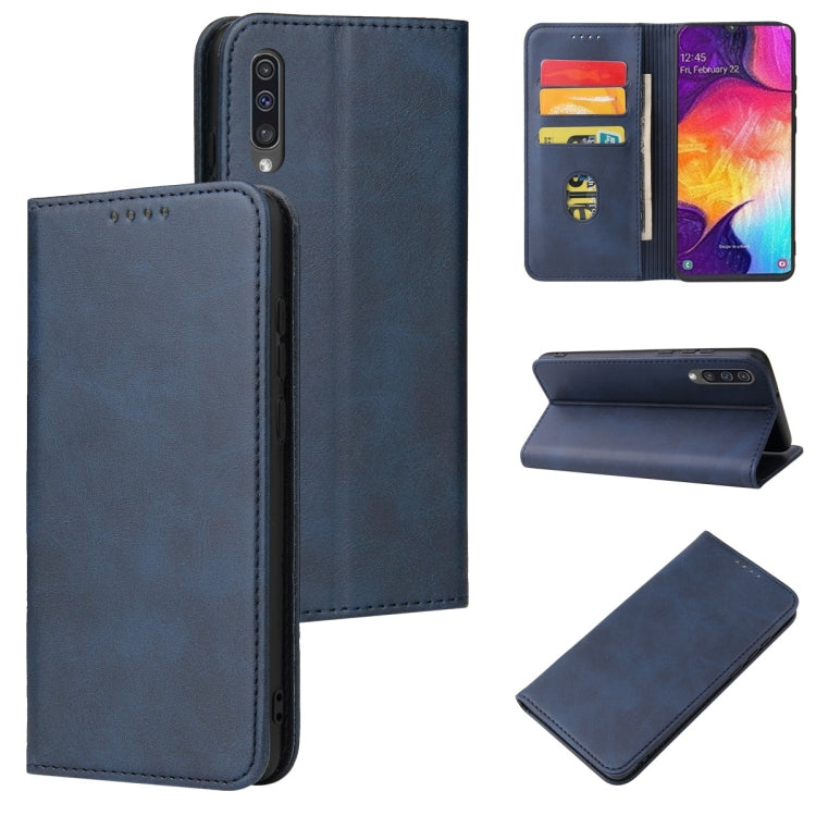 For Samsung Galaxy A50 Calf Texture Magnetic Horizontal Flip Leather Case with Holder & Card Slots & Wallet