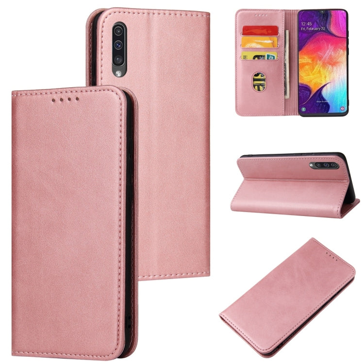 For Samsung Galaxy A50 Calf Texture Magnetic Horizontal Flip Leather Case with Holder & Card Slots & Wallet