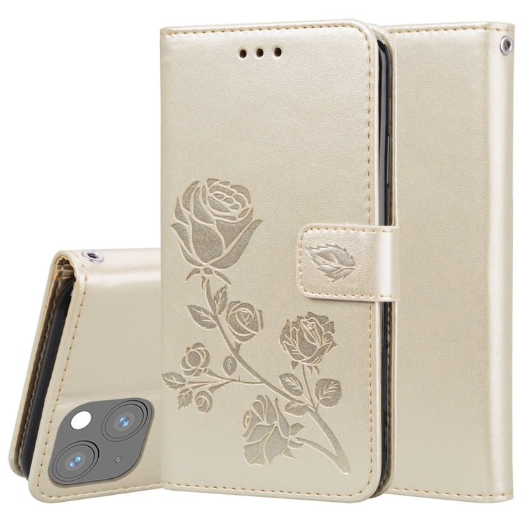 For iPhone 13 mini Rose Embossed Horizontal Flip PU Leather Case with Holder & Card Slots & Wallet
