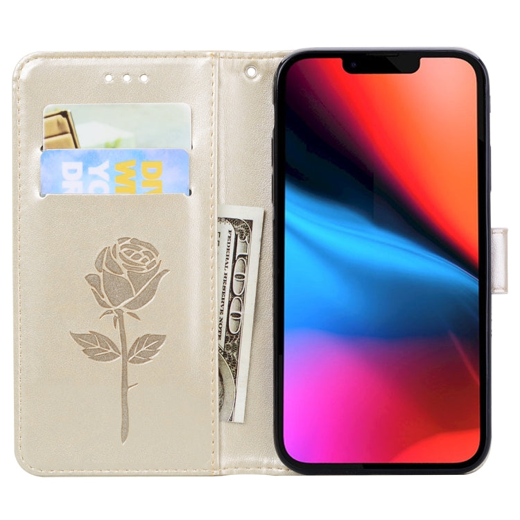 For iPhone 13 mini Rose Embossed Horizontal Flip PU Leather Case with Holder & Card Slots & Wallet