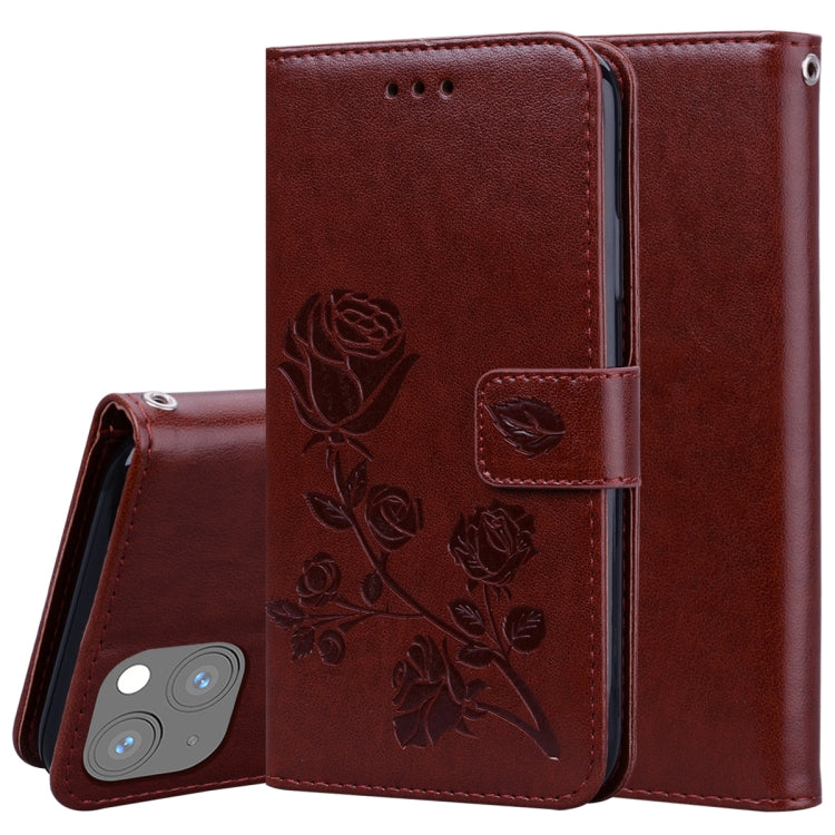 For iPhone 13 mini Rose Embossed Horizontal Flip PU Leather Case with Holder & Card Slots & Wallet