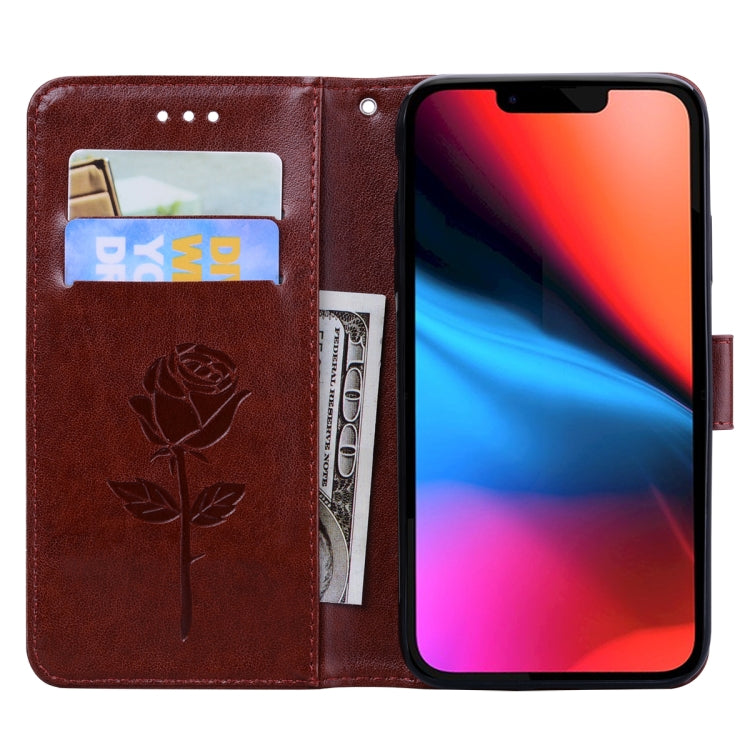 For iPhone 13 mini Rose Embossed Horizontal Flip PU Leather Case with Holder & Card Slots & Wallet