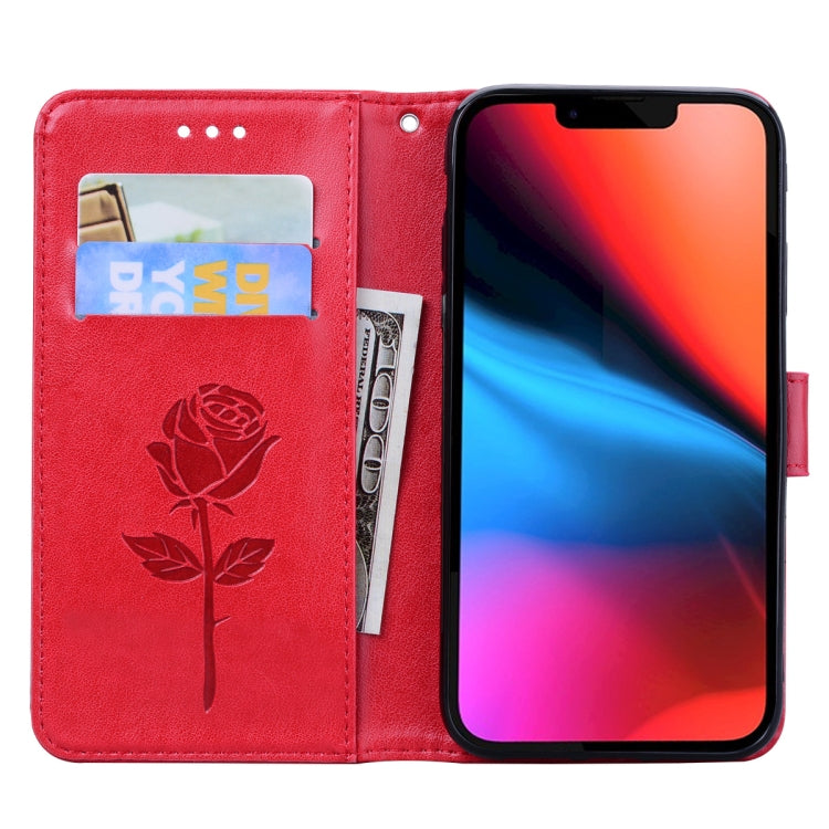 For iPhone 13 mini Rose Embossed Horizontal Flip PU Leather Case with Holder & Card Slots & Wallet