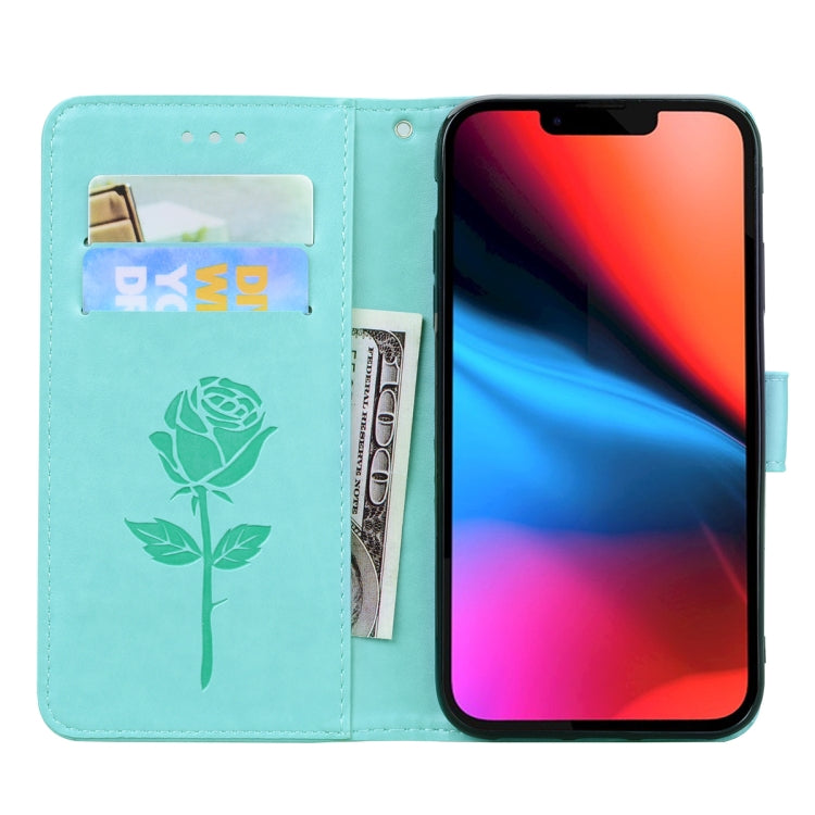 For iPhone 13 mini Rose Embossed Horizontal Flip PU Leather Case with Holder & Card Slots & Wallet