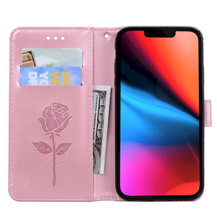 For iPhone 13 mini Rose Embossed Horizontal Flip PU Leather Case with Holder & Card Slots & Wallet