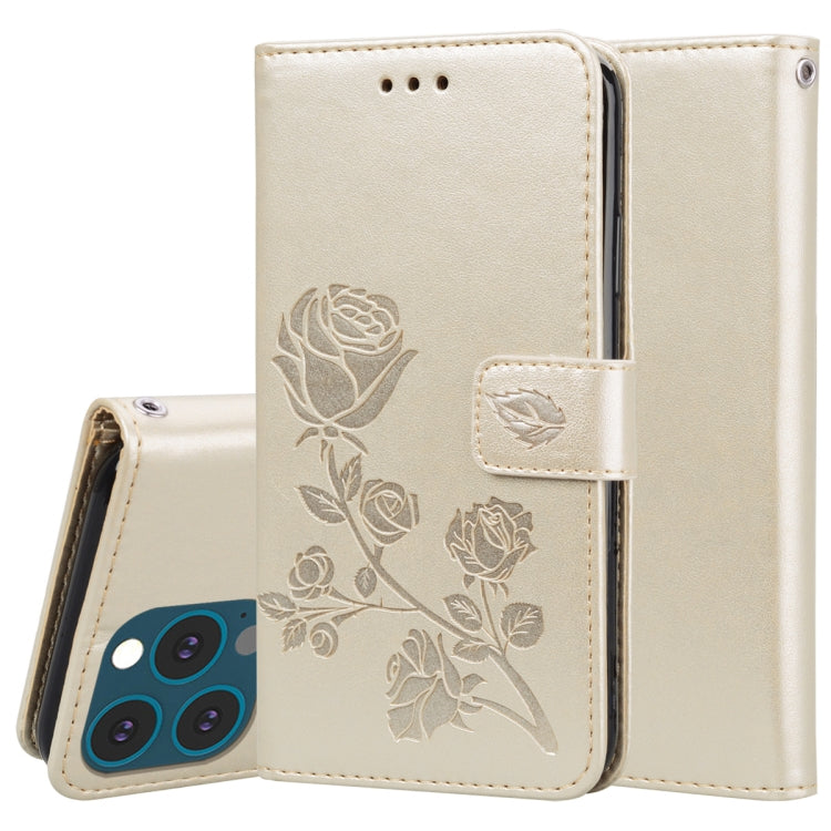 For iPhone 13 Pro Max Rose Embossed Horizontal Flip PU Leather Case with Holder & Card Slots & Wallet