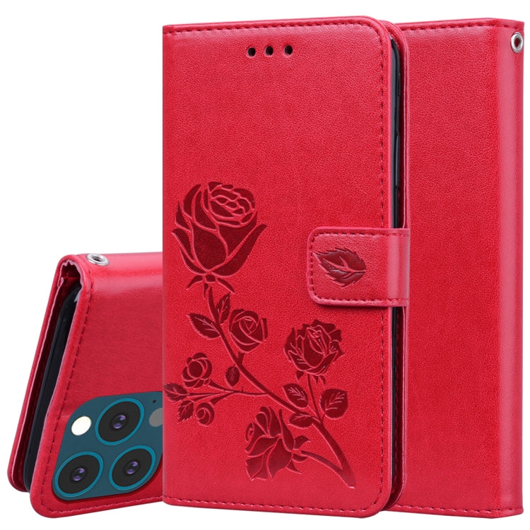 For iPhone 13 Pro Max Rose Embossed Horizontal Flip PU Leather Case with Holder & Card Slots & Wallet