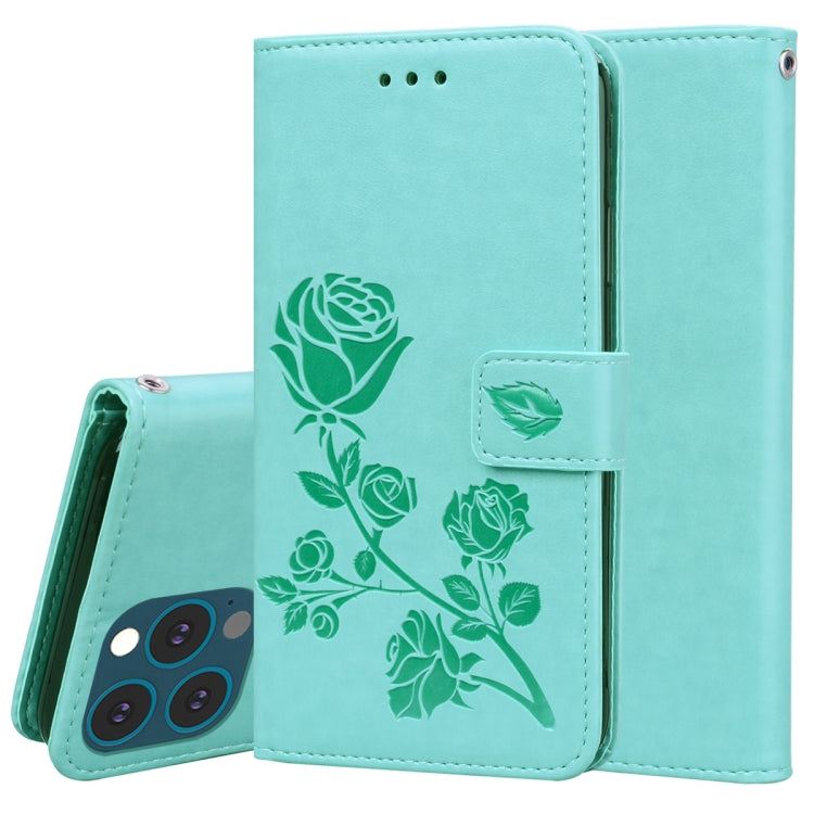 For iPhone 13 Pro Max Rose Embossed Horizontal Flip PU Leather Case with Holder & Card Slots & Wallet