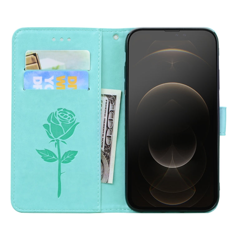 For iPhone 13 Pro Max Rose Embossed Horizontal Flip PU Leather Case with Holder & Card Slots & Wallet
