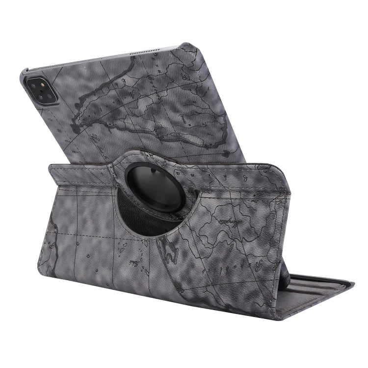 For iPad Pro 12.9 2022 / 2021 / 2020 360 Degree Rotating Map Pattern Leather Tablet Case with Holder